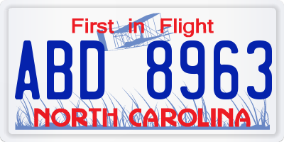 NC license plate ABD8963
