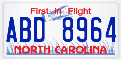 NC license plate ABD8964