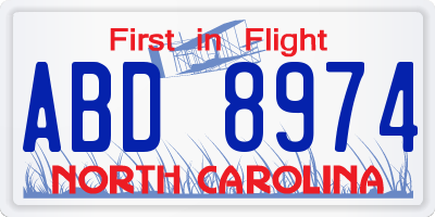 NC license plate ABD8974