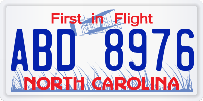 NC license plate ABD8976