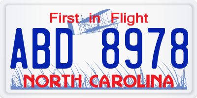 NC license plate ABD8978
