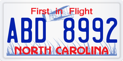 NC license plate ABD8992