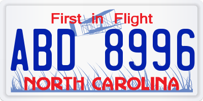 NC license plate ABD8996