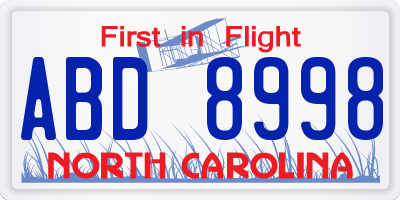 NC license plate ABD8998
