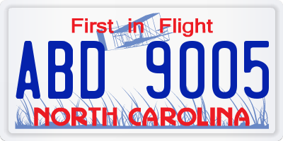 NC license plate ABD9005
