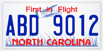 NC license plate ABD9012