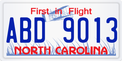 NC license plate ABD9013