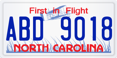 NC license plate ABD9018