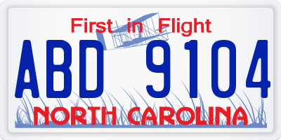 NC license plate ABD9104