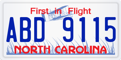 NC license plate ABD9115