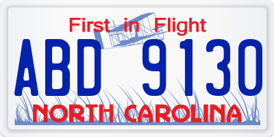 NC license plate ABD9130
