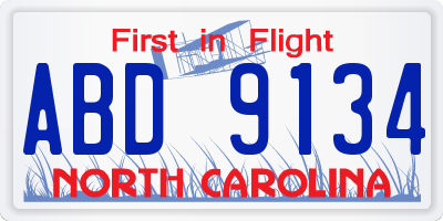 NC license plate ABD9134