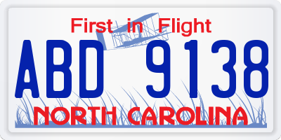 NC license plate ABD9138