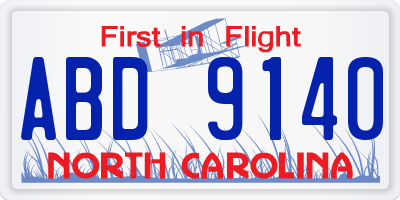 NC license plate ABD9140