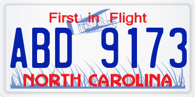 NC license plate ABD9173
