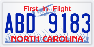 NC license plate ABD9183