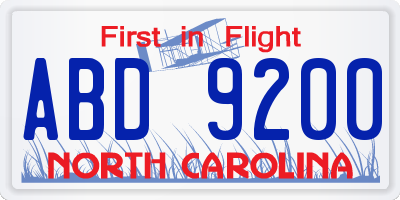 NC license plate ABD9200