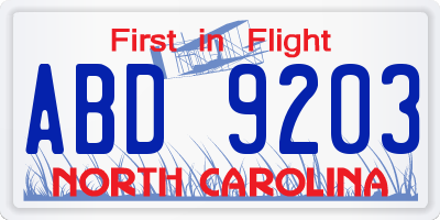 NC license plate ABD9203