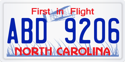 NC license plate ABD9206