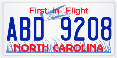 NC license plate ABD9208