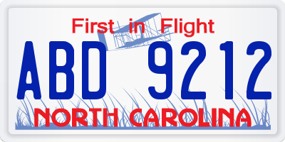 NC license plate ABD9212