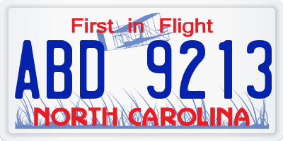NC license plate ABD9213