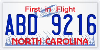 NC license plate ABD9216