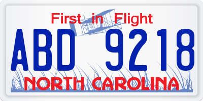 NC license plate ABD9218