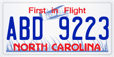 NC license plate ABD9223