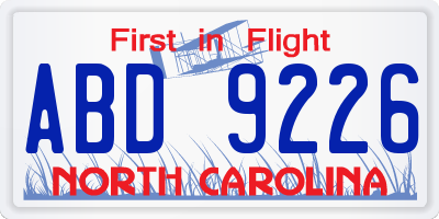 NC license plate ABD9226