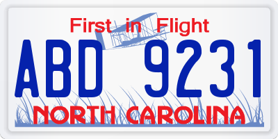 NC license plate ABD9231