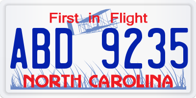 NC license plate ABD9235