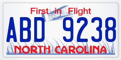 NC license plate ABD9238
