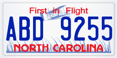NC license plate ABD9255
