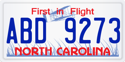 NC license plate ABD9273