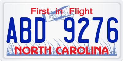 NC license plate ABD9276