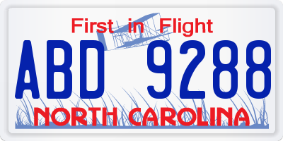 NC license plate ABD9288