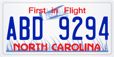 NC license plate ABD9294