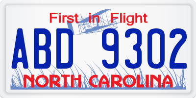 NC license plate ABD9302