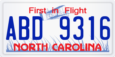 NC license plate ABD9316