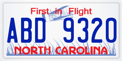 NC license plate ABD9320
