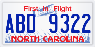 NC license plate ABD9322
