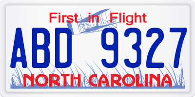 NC license plate ABD9327