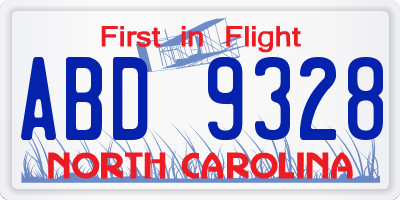 NC license plate ABD9328