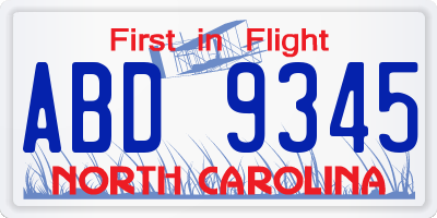 NC license plate ABD9345