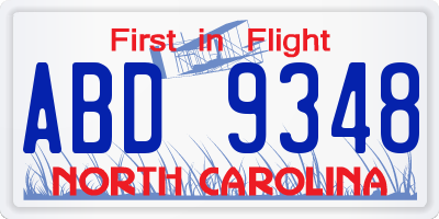 NC license plate ABD9348