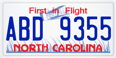 NC license plate ABD9355