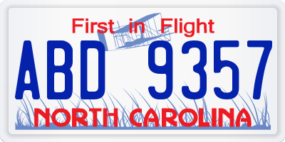 NC license plate ABD9357