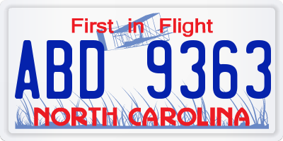 NC license plate ABD9363