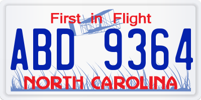 NC license plate ABD9364